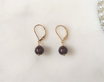 Garnet Earrings in 14K Gold Filled or Sterling Silver, Garnet Lever Back Earrings, Red Garnet Dangle Earrings, January Birthstone Earrings