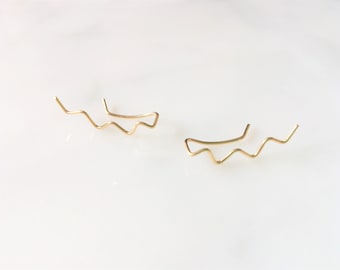 14K Gold Filled Zigzag Ear Climbers, Wavy Gold Filled Ear Climbers, Minimalist Ear Climbers, Gold Filled Ear Climbers