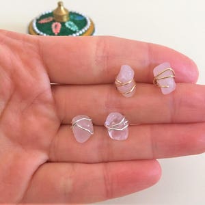 Rose Quartz Crystal Chip Stud Earrings in Sterling Silver or Gold Filled, Sterling Silver Rose Quartz Studs, Gold Filled Rose Quartz Studs