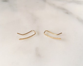 Gold Filled Hammered Ear Climbers, Small Gold Ear Climbers, Minimalist Ear Climbers in Gold Filled, Short Ear Climbers, Minimalist Earrings