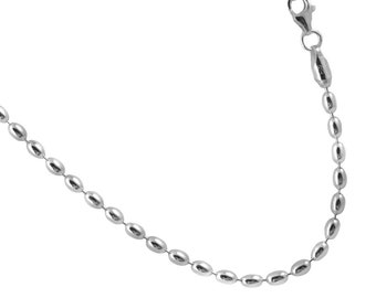 16,18,20,24,30 inch Rhodium over 925 Sterling Silver Rice Bead Link Necklace 16,18,20,24,30 inch Rhodium over 925 Sterling Silver Rice Bead Link Necklace