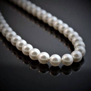 White Pearl Necklace made with Swarovski Crystal Elements. 8mm Beads, Sterling Silver. 14 to 36 inches