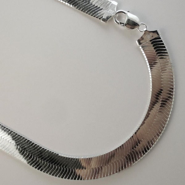 14mm Herringbone Necklace. Sterling Silver Chain 18,20,22,24,30 inch.