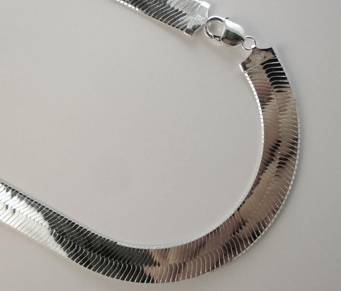 14mm Herringbone Necklace. Sterling Silver Chain 18,20,22,24