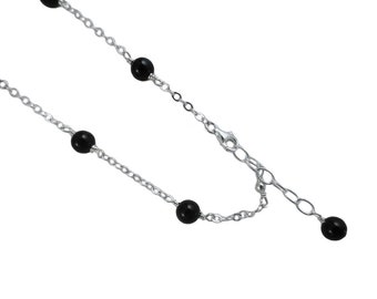 Black Onyx Anklet, Bracelet With Sterling Silver Link Chain. 7,8,9,10,11,12,13" with 1 inch Extension.