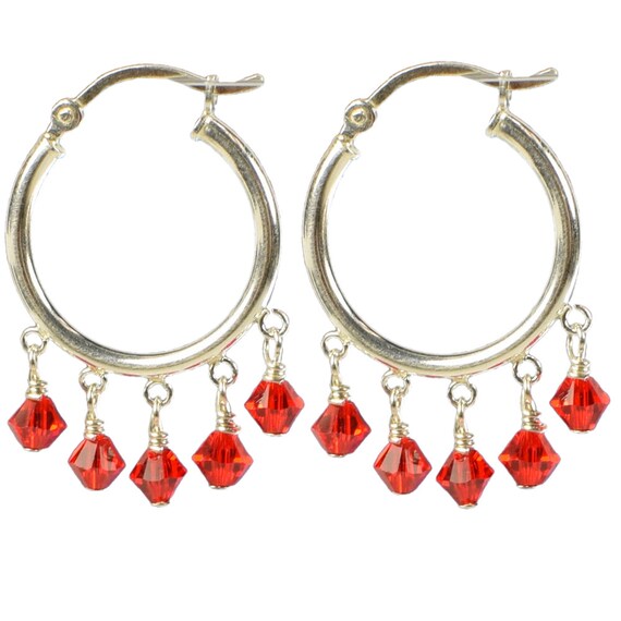 Sterling Silver Hoop Earrings made with Swarovski Crystal Elements Red