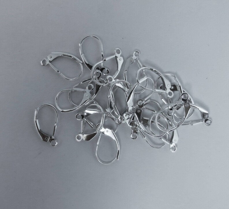 Glass Brass Plated Fashion Earrings Leverback 20-Piece Silver Plated Brass Leverback Earring Findings - Hinged Leverback With Loop For Easy Dangling, New With Tags Hinged Leverback Findings - Foto 2