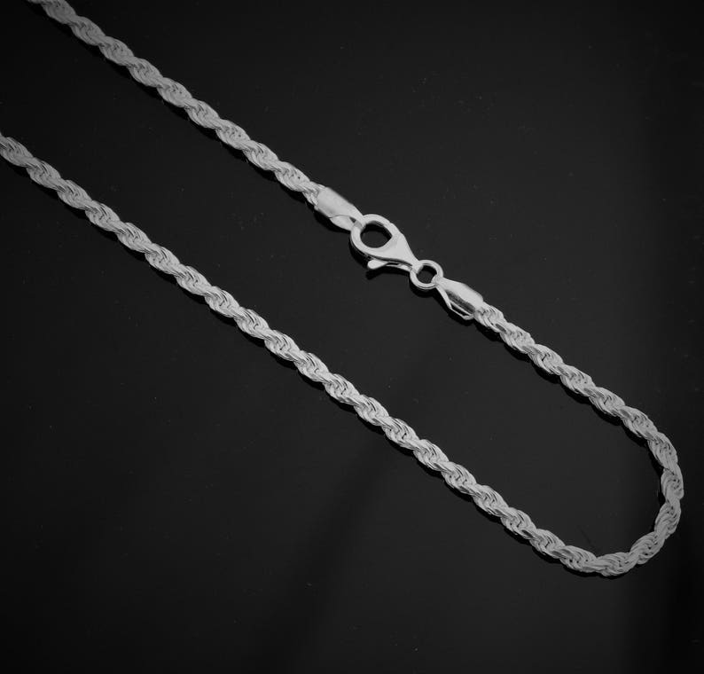 14,16,18,20,22,24,30 Inches Available 3.5mm Thick Sterling Silver Necklace Rope Chain