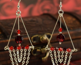Sterling Silver Drop Earrings made with Swarovski Crystal Elements - Reds