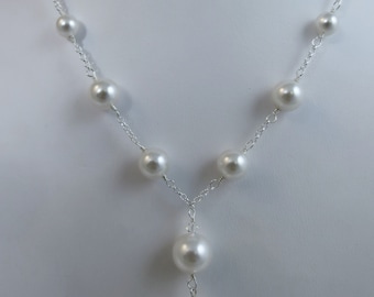 White Pearl Necklace made with Swarovski Crystal elements. 14,16,18,20,22,24 Inches Available