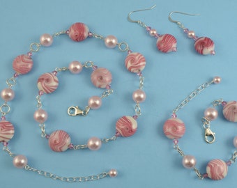 Pink-White Blown Glass Beads & Sterling Silver made with Swarovski Pearl - Swarovski Crystal Elements