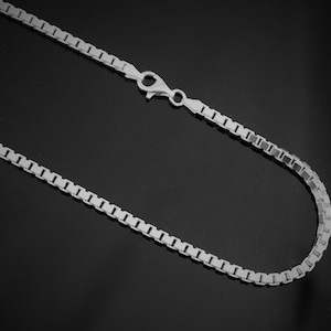 Sterling Silver Box Chain 3mm Thick Solid Necklace. 18,20,22,24 Inches Available