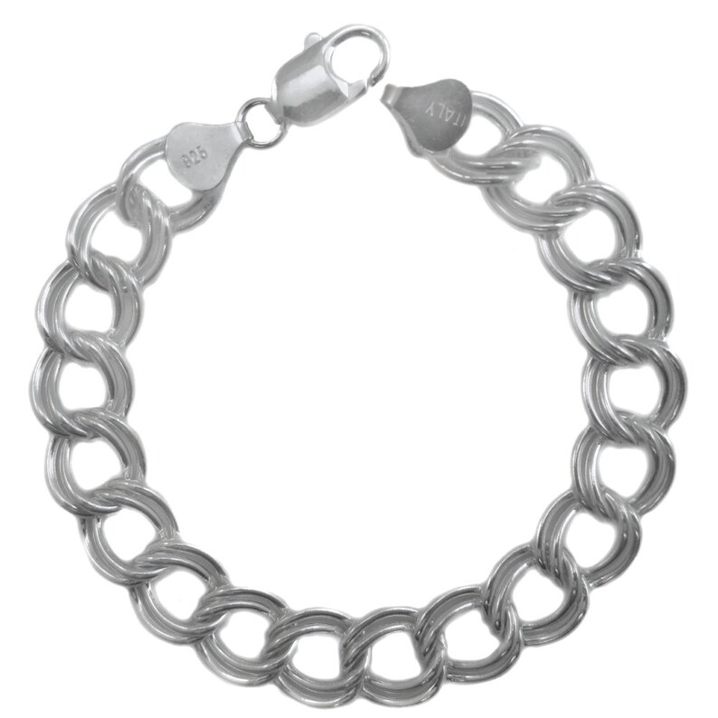 11mm Charm Double Link Bracelet 8 inch available Sterling Silver 7