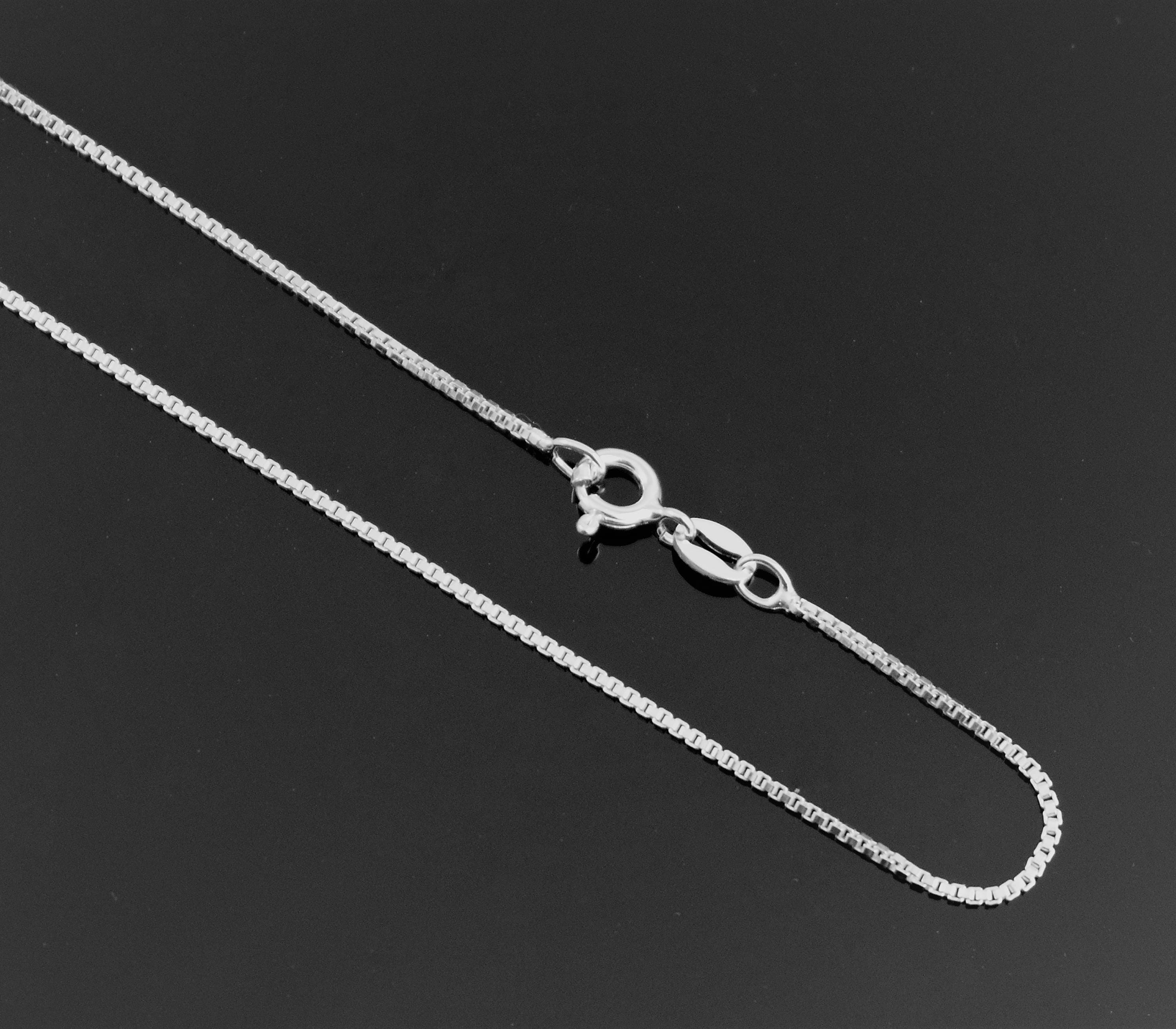 Sterling Silver Box Chain 1.1mm Thin Fine Necklace. 14,16,18,20,22,24 ...