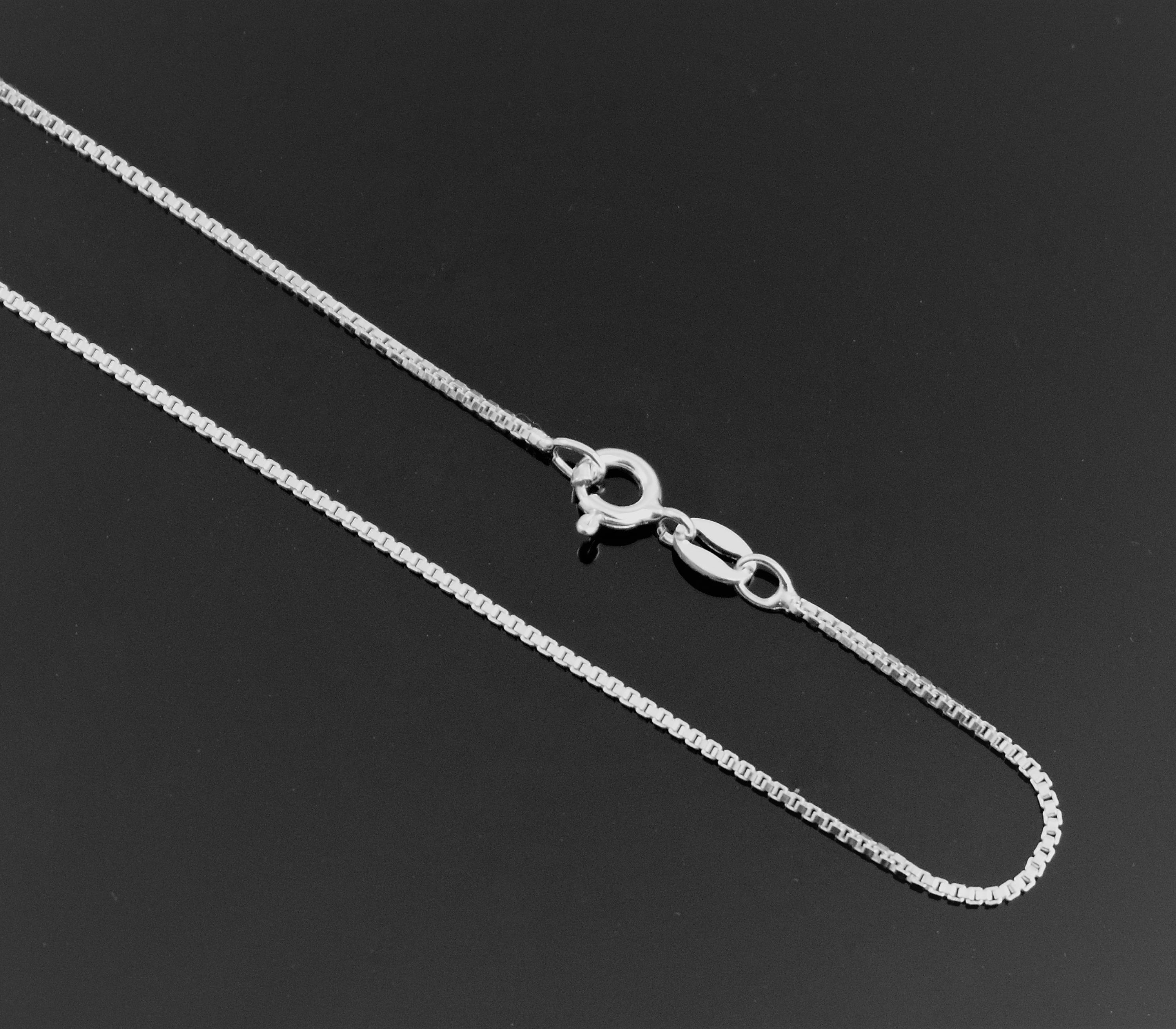 Sterling Silver Box Chain 1.1mm Thin Fine Necklace. 14,16,18,20,22,24 ...