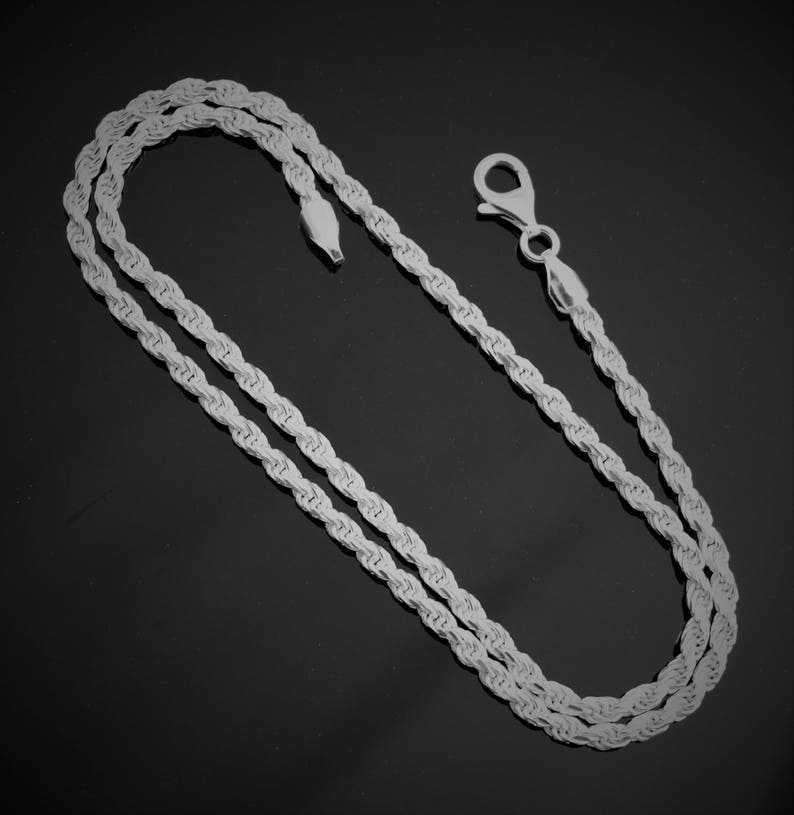 14,16,18,20,22,24,30 Inches Available 3.5mm Thick Sterling Silver Necklace Rope Chain