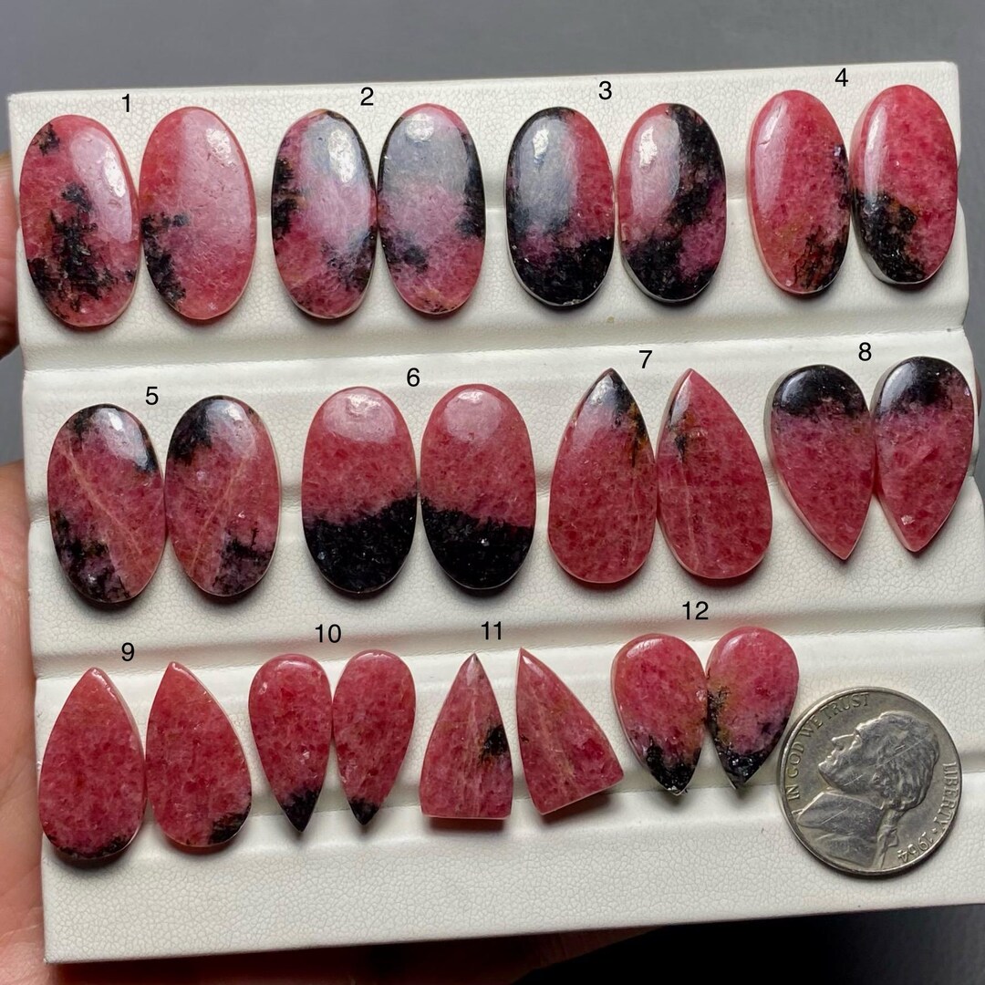 Rhodonite Pair A One Quality 100 Natural Rhodonite Cabochon Loose 