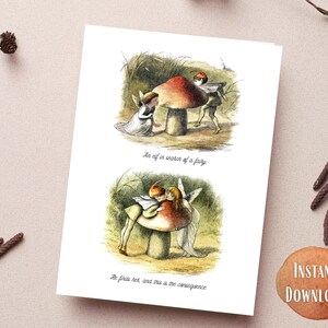 Elfo e fata stampabile 5 x 7 biglietto d'amore / stampa a casa / illustrazione antica / libro di fiabe