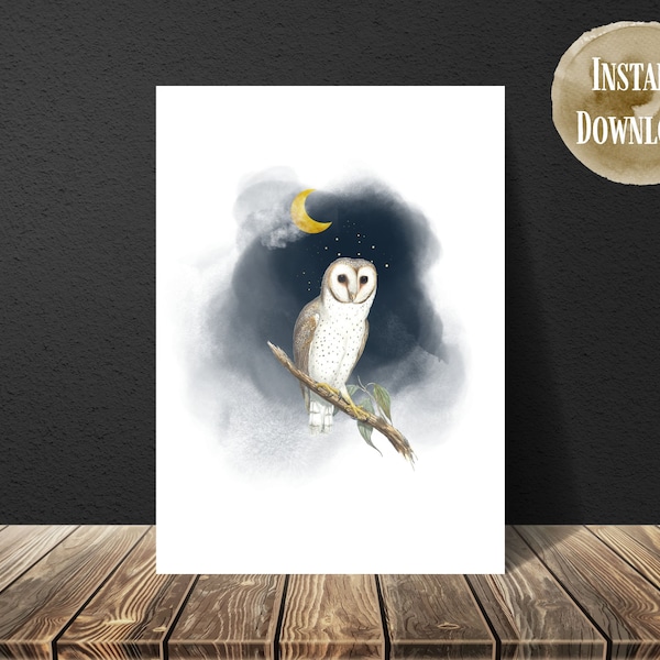 Barn Owl Printable Art | Print at Home | Vintage Drawing Illustration | Wall Art | Greeting Card | Natural History Poster