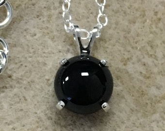 Black Onyx Necklace. 10 Millimeter Cabochon. Sterling Silver