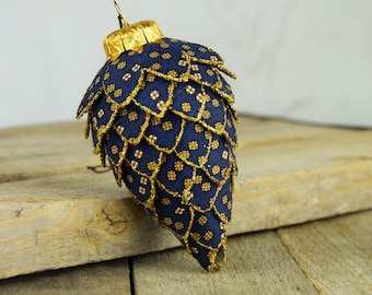 handmade christmas baubles, pinecone, Christmas tree decorations, hanging decor, blue ornament