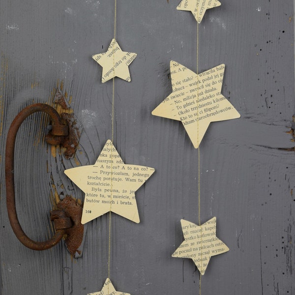 star garland, star book pages garland, vintage decor, book lover gift, old book page garland, baby shower, bridal shower decor,