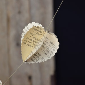heart garland decoration, paper heart, 3D garland, book page, valentine garland, bridal shower decor,  upcycled  garland