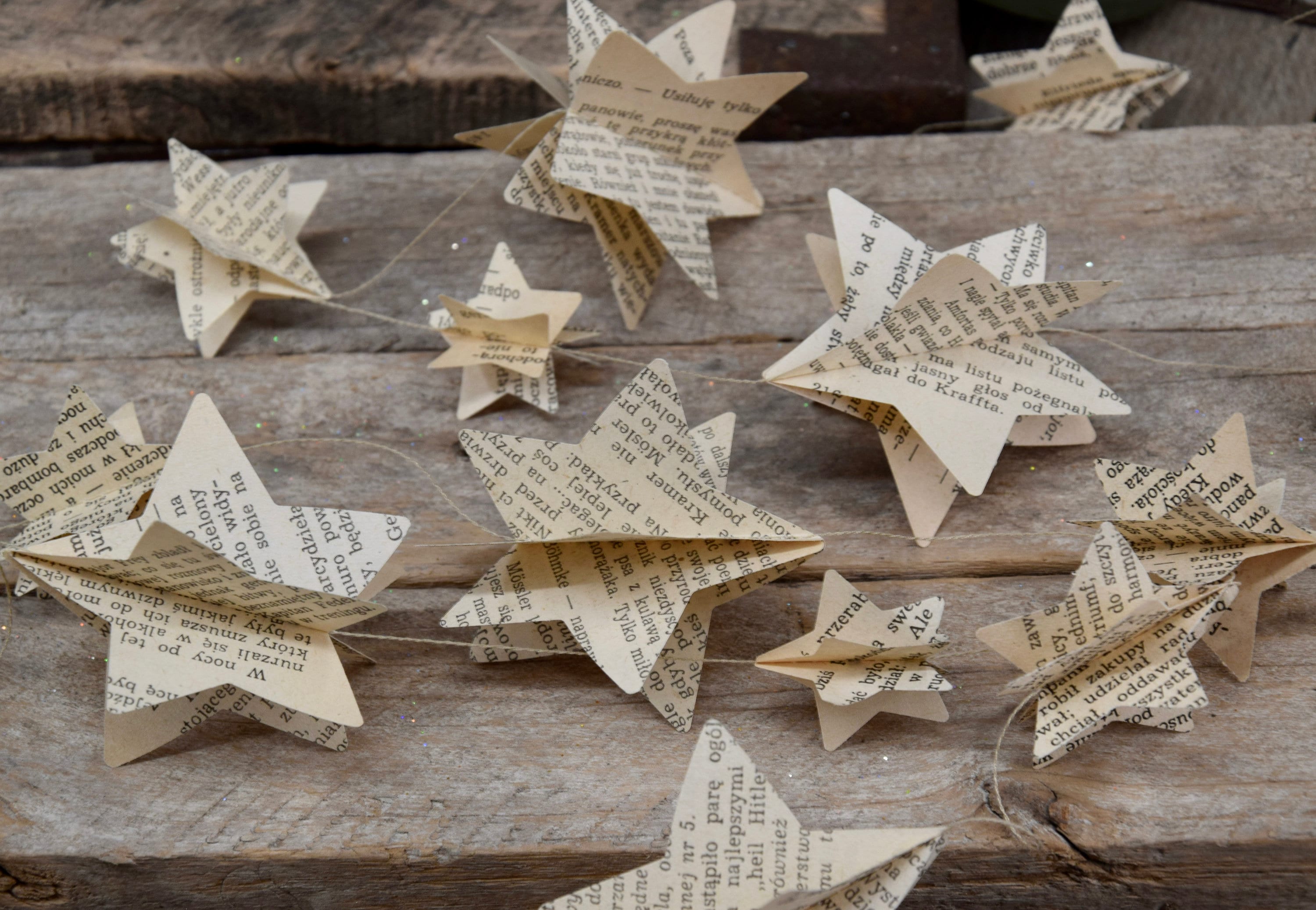 3D Star Garland, Star Book Pages Garland, Vintage Decor, Book