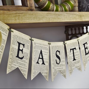 OSTER Banner, Ostern 3D Dekoration, Ostergirlande, Schild, Girlande, alte Buchseiten Wimpel