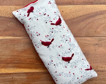 Microwavable Heating Pad, Red Cardinal Bird Flannel, Gift for Grandmother, 3 Sizes Available,  Filled with Flax Seed and Herbs, Lavender