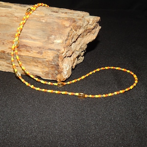 Sunshine Yellow, Orange & Gold Beaded Eyeglass String, Chain, Cord with Goldtone Accents