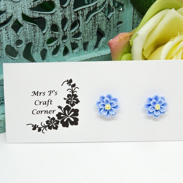 Resin Blue Flower Earrings, 925 Sterling Silver Blue Flower Stud Earrings, Light Blue Floral Earrings