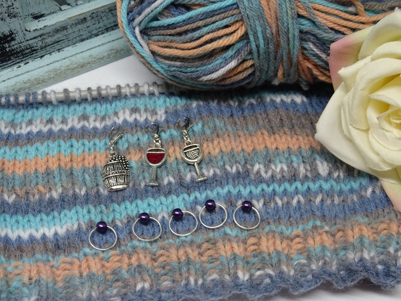Stitch Markers Wine Clip Charms Purple Round Stitch Markers Clip Charms Crochet Markers