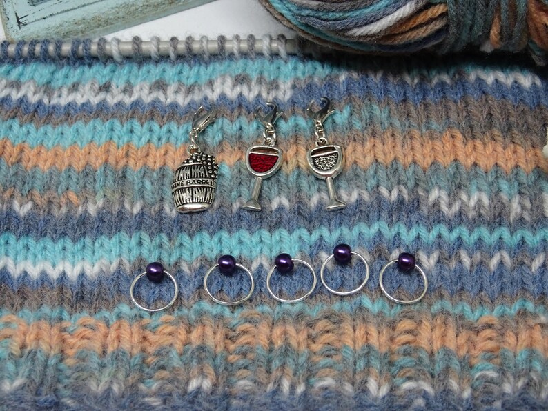 Stitch Markers Wine Clip Charms Purple Round Stitch Markers Clip Charms Crochet Markers