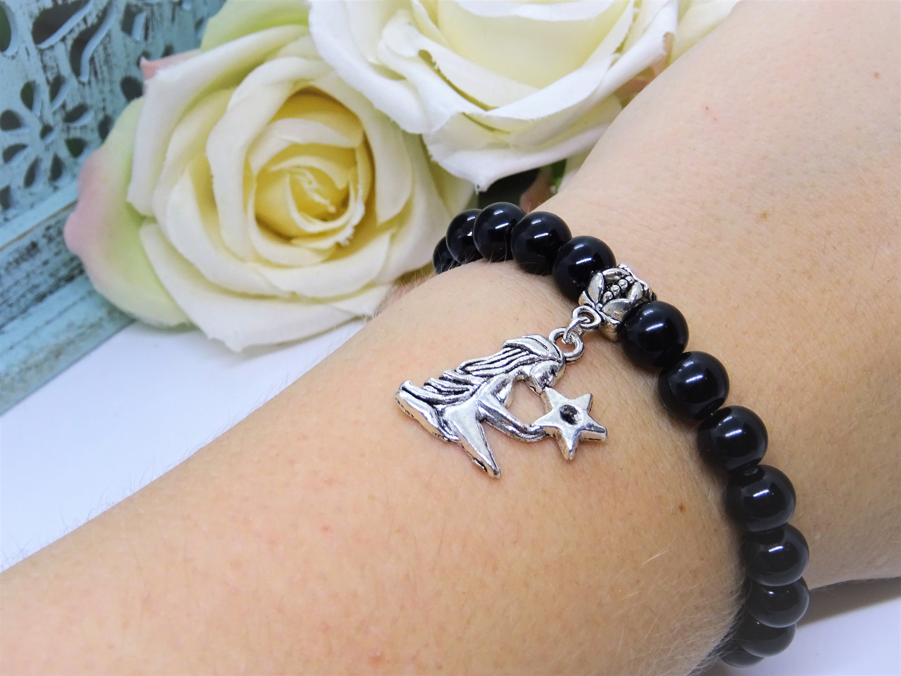 Virgo Bracelet Black Bead Virgo Bracelet Silver Virgo Charm Etsy