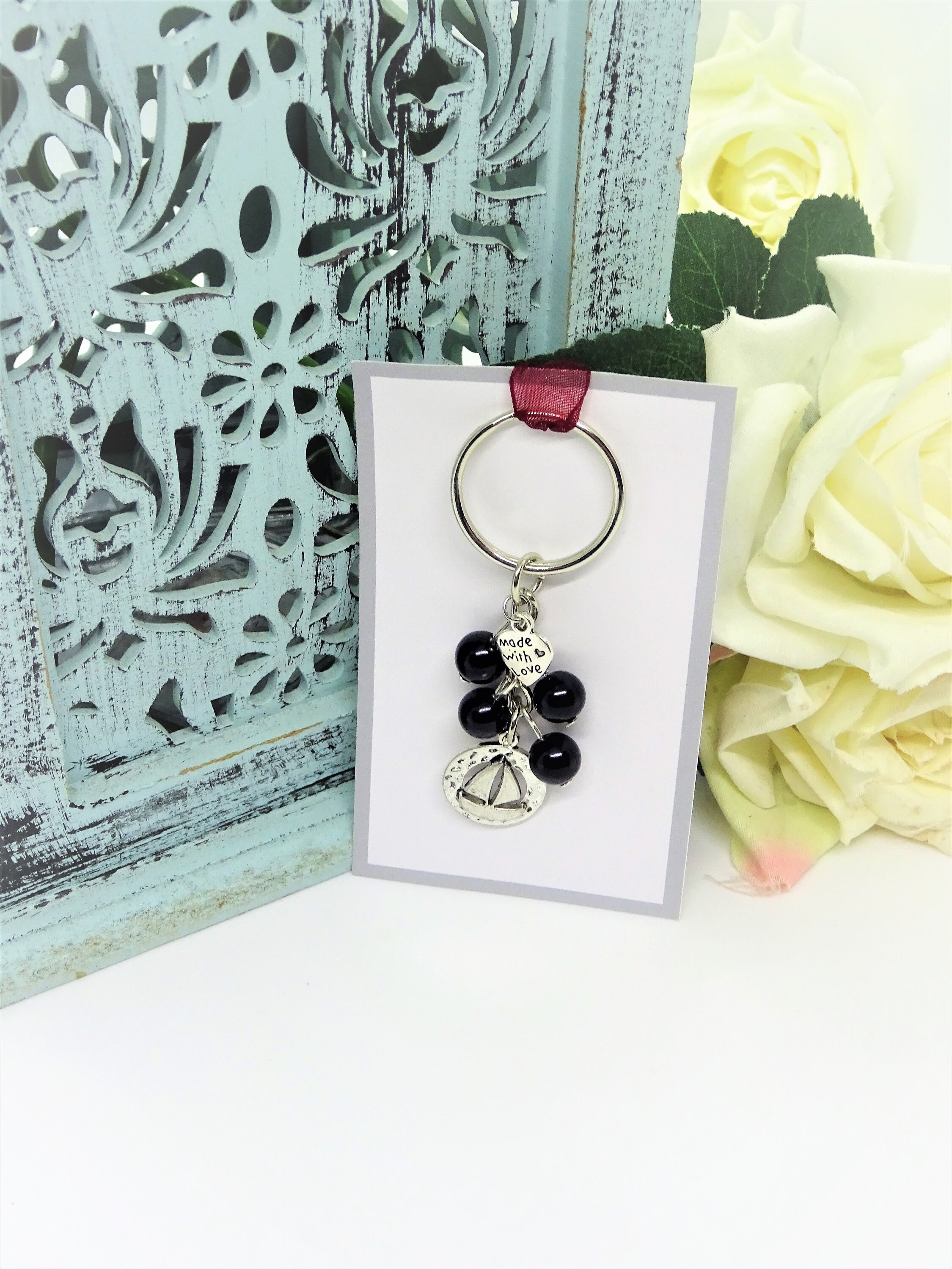 Boat Keyring Black Bead Boat Keyring Silver Boat Metal Etsy