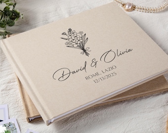 Wedding Guest Book, Personalized Linen Wedding Scrapbook, Engagement Reception Signing Book, Bridal Shower Anniversary Gift Photo Album