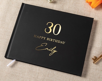 Personalized Birthday Guest Book, Black and Gold Foil Hardcover Photo Album,Instax Birthday Book,Keepsake and Memories, Party Signature Book