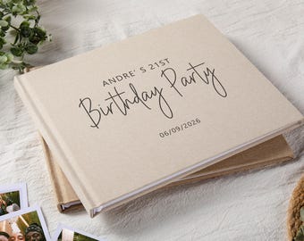 Birthday Guest Book, Personalized Signature Book, 18th, 30th Milestone Birthday Gifts for Her, Black and Gold Foil Hardcover Photo Album