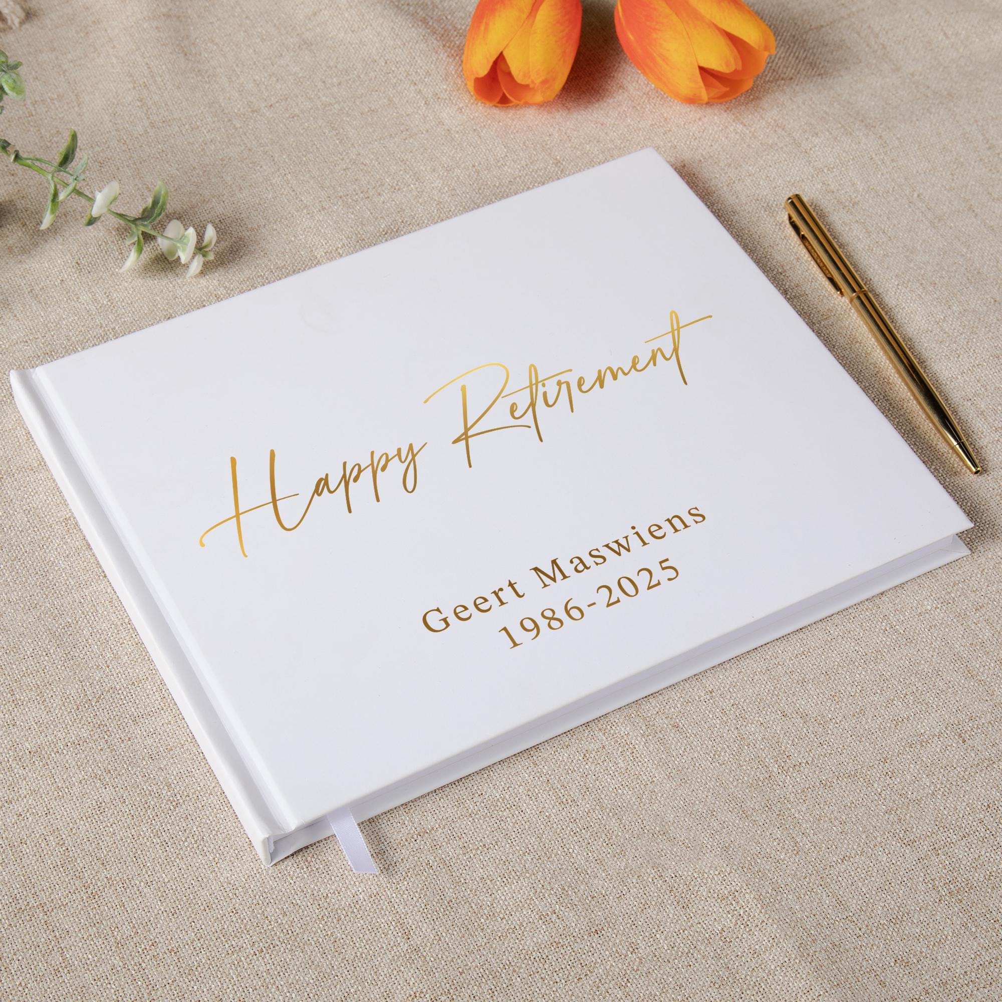Libro Degli Ospiti Per Pensionamento – Copertina Bianca Opaca Con Stampa In Oro, 34 Pagine Bianche Per Auguri, Regalo Ideale Per Feste Di Pensionamento - 5