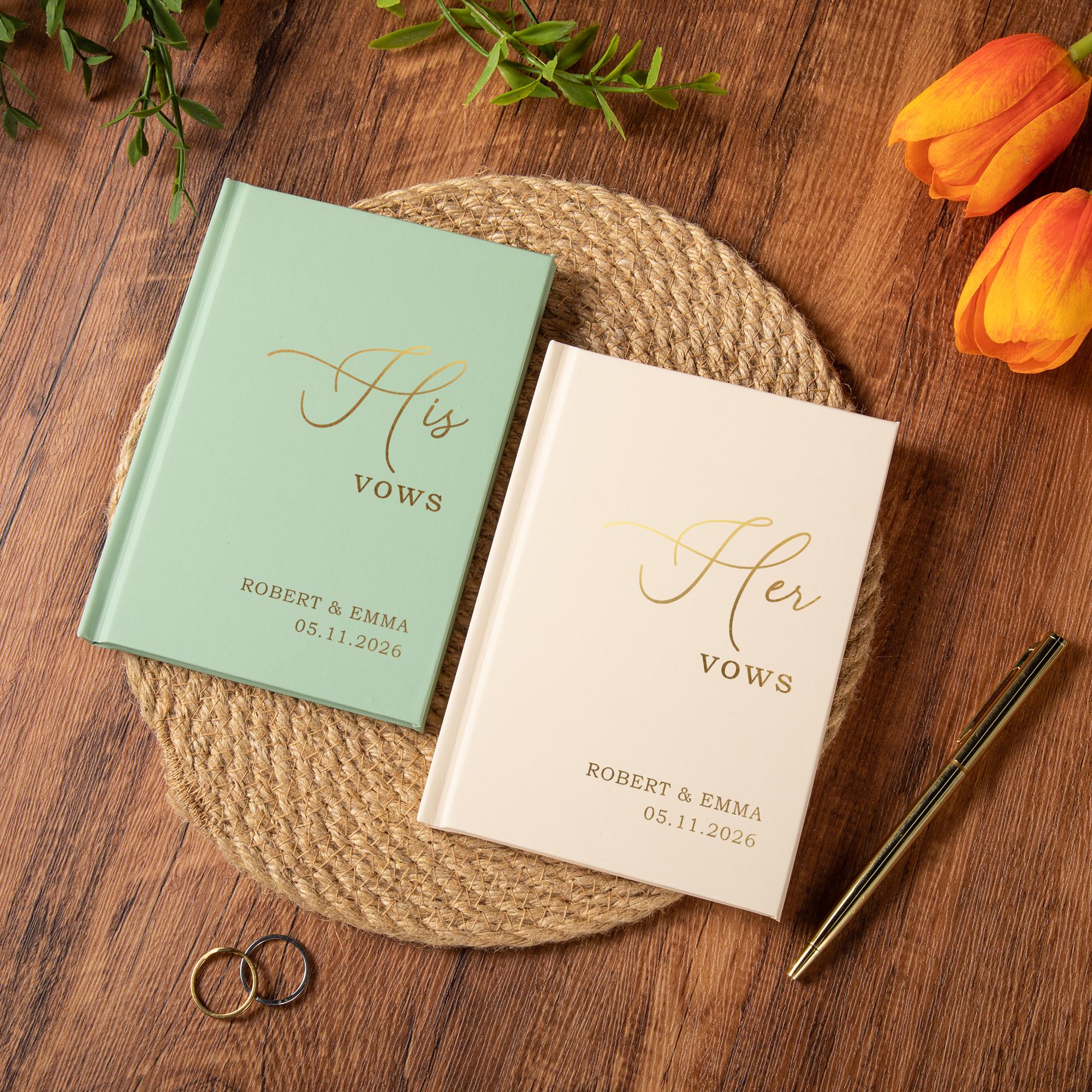 Custom Vow books Set of 2 - Personalized Wedding Ceremony Vow Booklets, Speech Notebook, Gifts for Bride and Groom