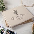 Wedding Guest Book, Personalized Linen Wedding Scrapbook, Photo Album, Engagement Reception Signing Book, Bridal Shower Anniversary Gift product logo