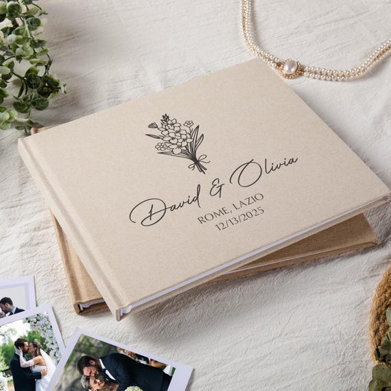 Wedding Guest Book, Personalized Linen Wedding Scrapbook, Engagement Reception Signing Book,Photo Album,Bridal Shower Gift-18 Designs Option