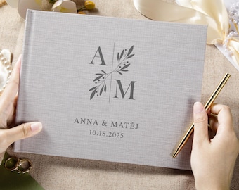 Personalized Linen Wedding Guest Book, Minimalist Guestbook Polaroid Photo Album, Engagement & Wedding Scrapbook Gift Ideas for Couples