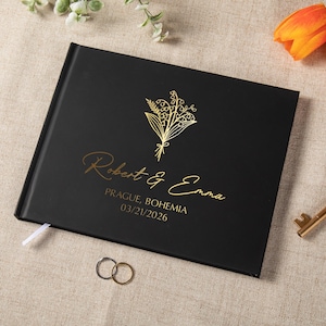 Libro de firmas de boda, libro de firmas de boda personalizado con flores, álbum de recortes de cartas a la novia, libro de aniversario para la recepción de boda, 23 x 18 cm