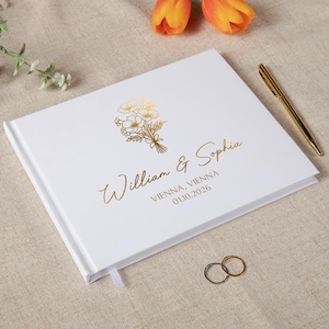 Libro de firmas de boda con flores personalizado, libro de firmas de boda personalizado para recepción, álbum de recortes de cartas a la novia