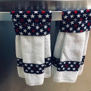 Hanging dish towel,  Hanging Terry towel, Hanging oven towel, set of 2  July 4th  Independence Day America,  Patriotic