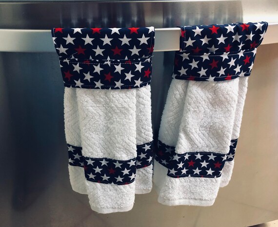 Hanging dish towel,  Hanging Terry towel, Hanging oven towel, set of 2  July 4th  Independence Day America,  Patriotic