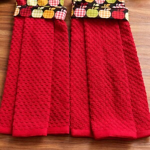 2 set Hanging dish towel, Cabinet Towel Hanging, Terry towel, Hanging oven towel, Hanging hand towel Apples with Gingham