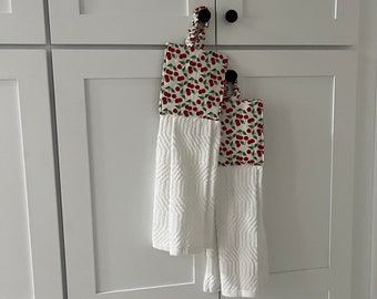 Hanging dish towel, Cabinet Towel Hanging,  Hanging hand towel, hung on kitchen knobs.